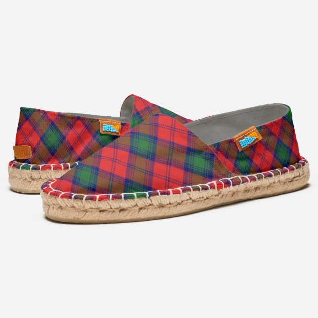 Scottish Clan Lindsay Red Green Tartan Plaid Espadrilles (Angled)