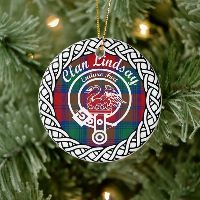 Scottish Clan Lindsay Tartan and Crest Ceramic Ornament (Tree)