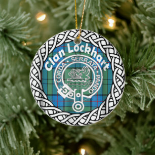Scottish Clan Lockhart Tartan and Crest Ceramic Ornament