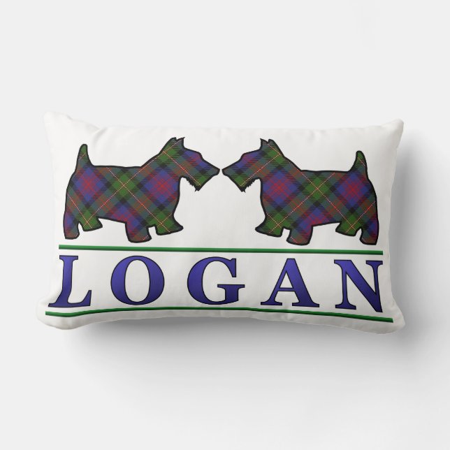 Scottish Clan Logan Tartan Scottie Dogs Lumbar Pillow (Front)