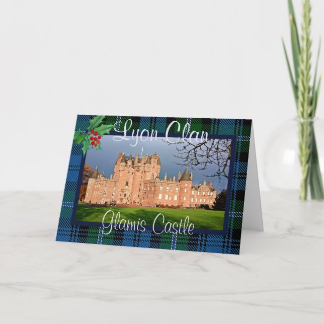 Scottish Clan Lyon Glamis Tartan & Castle Xmas Card (Front)