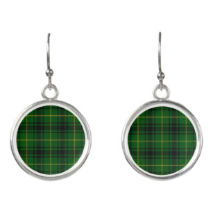 Scottish Clan MacArthur Green Black Tartan Plaid Earrings