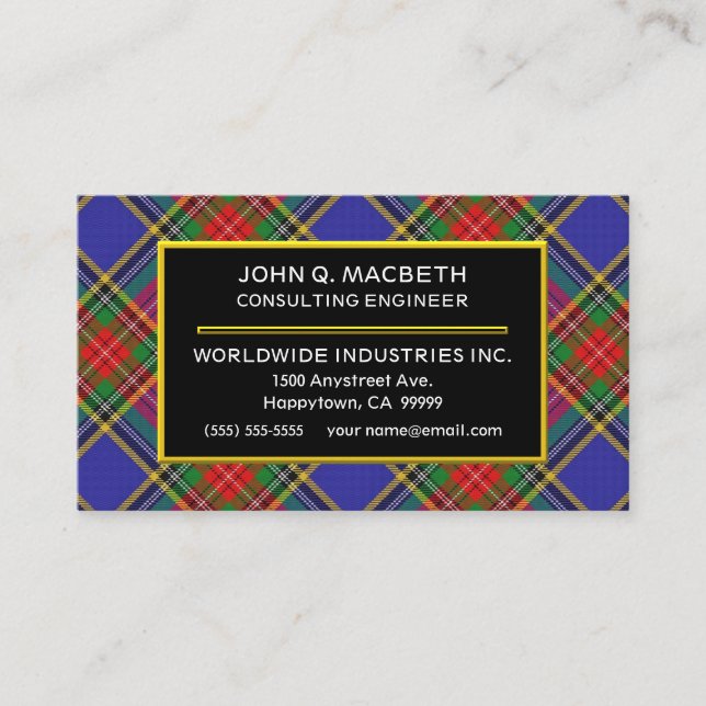 Scottish Clan MacBeth Tartan Plaid Business Card (Front)