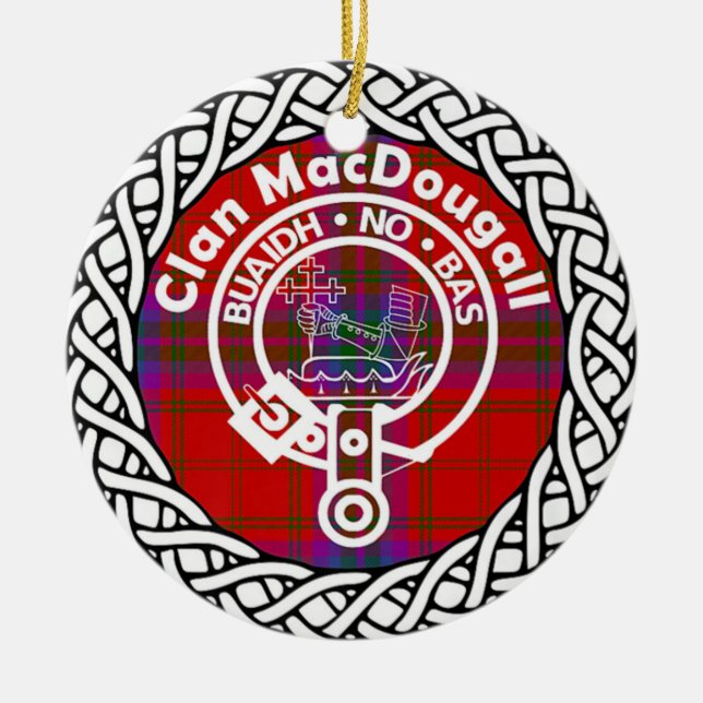 Scottish Clan MacDougall Tartan and Crest Ceramic Ornament (Front)