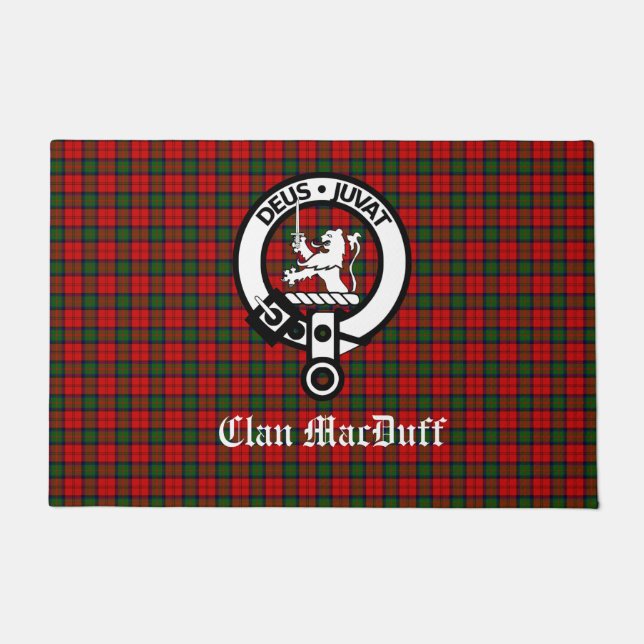 Scottish Clan MacDuff Tartan and Crest Badge Doormat (Front)
