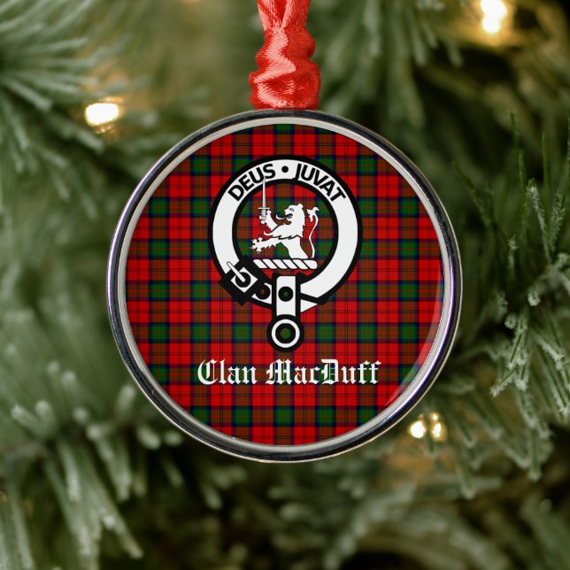 Scottish Clan MacDuff Tartan and Crest Badge  Metal Ornament (Tree)