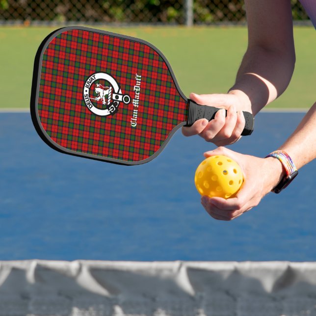 Scottish Clan MacDuff Tartan and Crest Badge  Pickleball Paddle (Insitu)