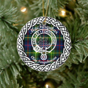 Scottish Clan MacFarquhar Tartan and Crest Ceramic Ornament