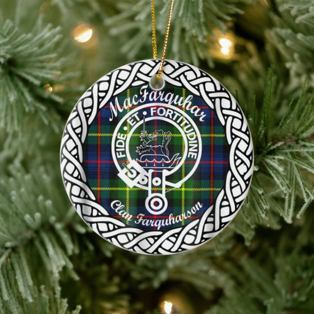 Scottish Clan MacFarquhar Tartan and Crest Ceramic Ornament (Tree)