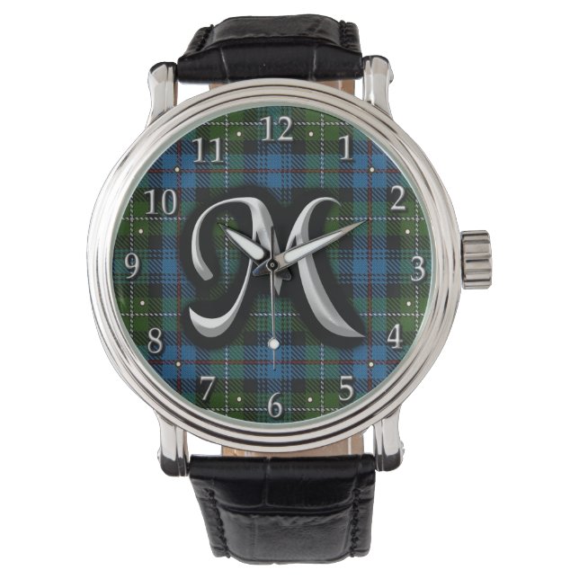 Scottish Clan MacKenzie Letter M Monogram Tartan Watch (Front)