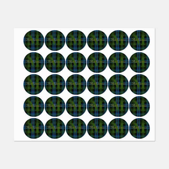 Scottish Clan MacKenzie Tartan Gold Name-Initial Labels (Sheet)