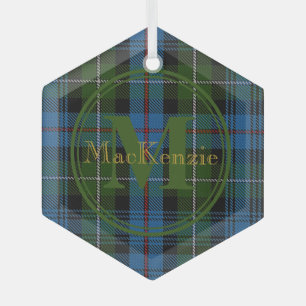 Scottish Clan MacKenzie Tartan Gold Name/Monogram Glass Ornament