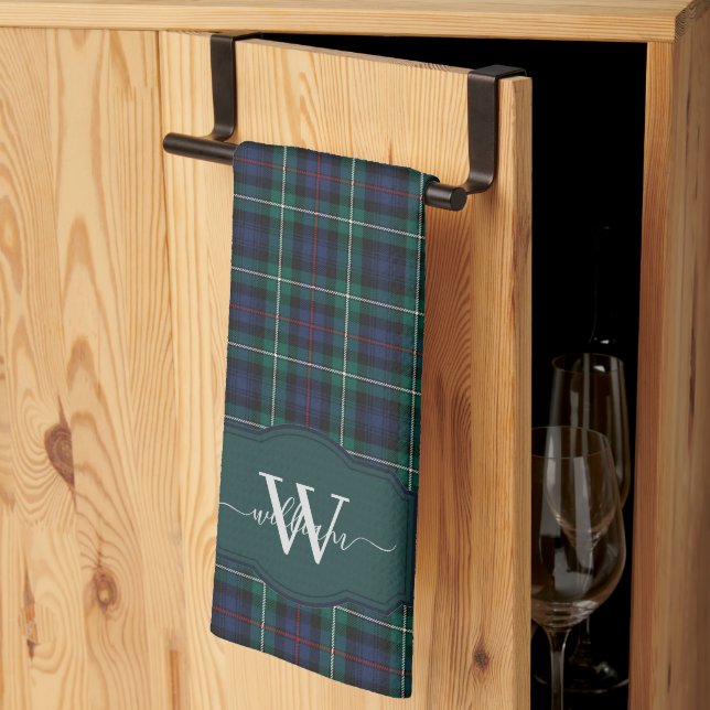 Scottish Clan MacKenzie Tartan Plaid Monogrammed Kitchen Towel (Thirds Fold)