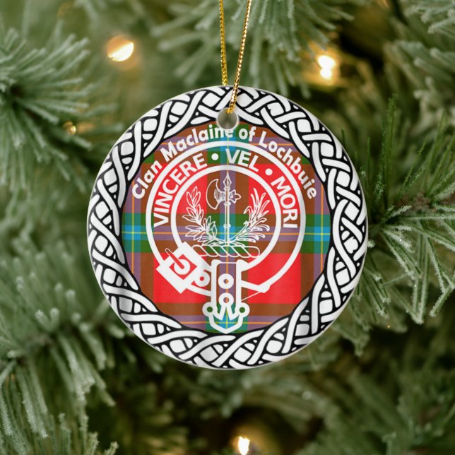 Scottish Clan Maclaine Of Lochbuie Tartan and Cres Ceramic Ornament (Tree)