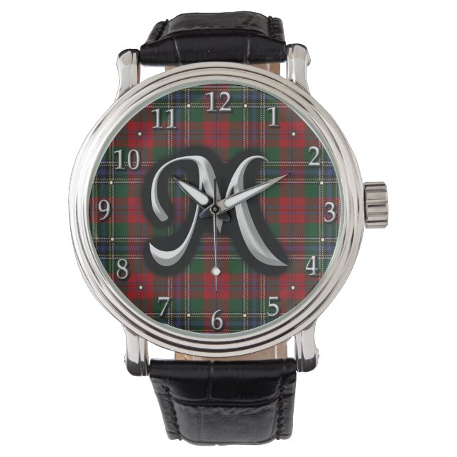 Scottish Clan MacLean M Monogram Tartan Watch (Front)