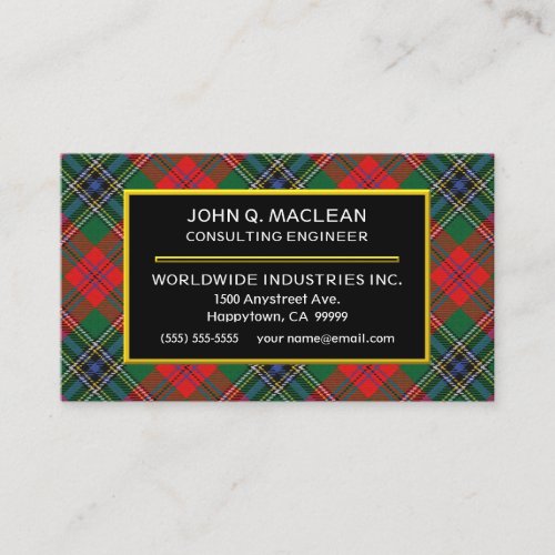Scottish Clan MacLean Red Tartan Plaid Business Card