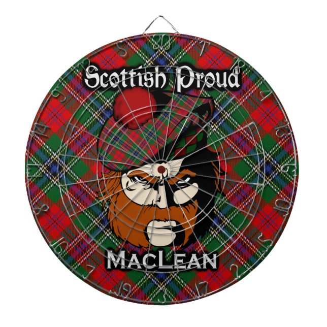 Scottish Clan MacLean Tartan Dartboard With Darts (Front)
