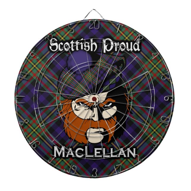 Scottish Clan MacLellan Tartan Dartboard With Darts (Front)