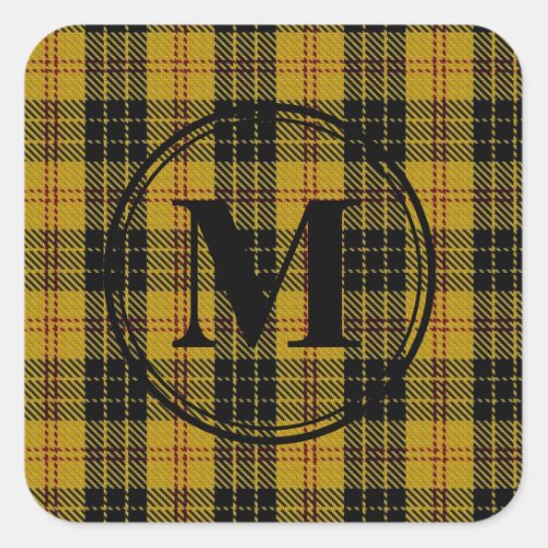 Scottish Clan MacLeod Tartan Black Monogram Square Sticker