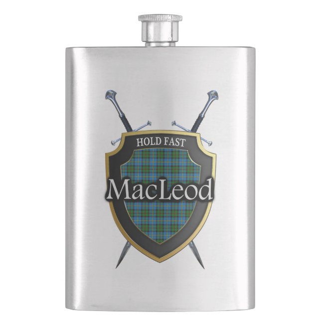 Scottish Clan MacLeod Tartan Shield and Swords Hip Flask (Front)