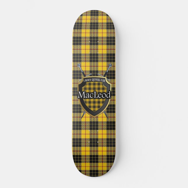 Scottish Clan MacLeod Tartan Shield Skateboard Deck (Front)