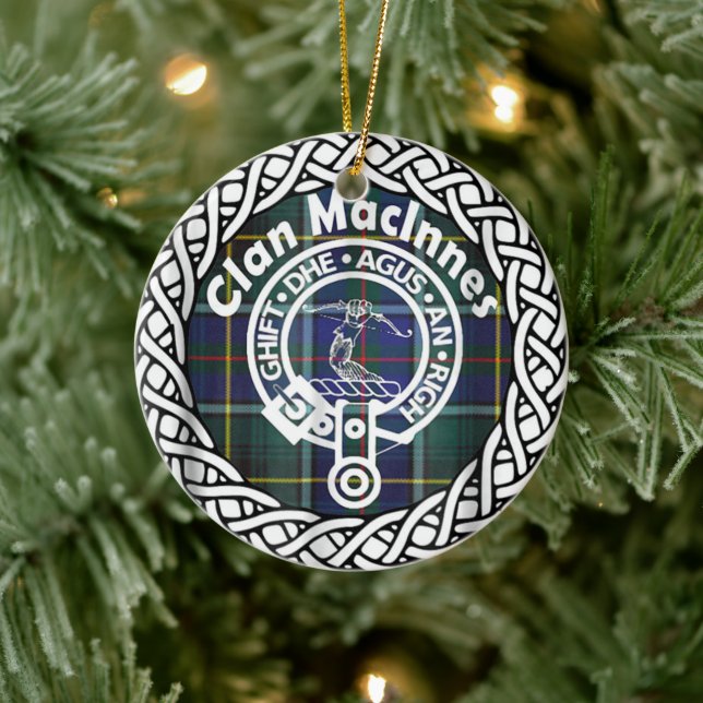 Scottish Clan Maclnnes Tartan and Crest Ceramic Ornament (Tree)