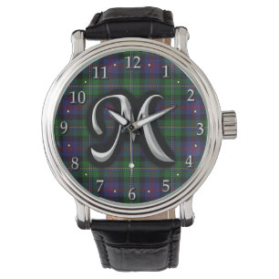 Scottish Clan Malcolm Letter M Monogram Tartan Watch