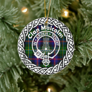 Scottish Clan Malcolm Tartan and Crest Ceramic Ornament