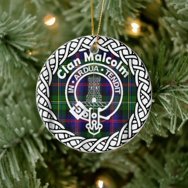 Scottish Clan Malcolm Tartan and Crest Ceramic Ornament (Tree)
