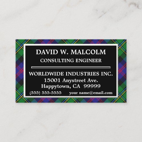 Scottish Clan Malcolm Tartan Plaid Business Card