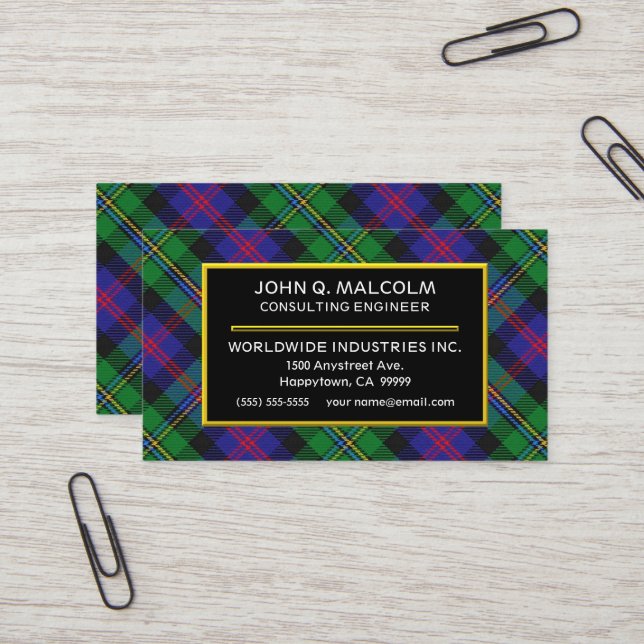 Scottish Clan Malcolm Tartan Plaid Business Card (Front/Back In Situ)