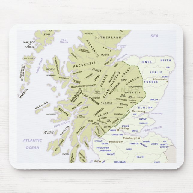 Scottish Clan Map of Scotland Mouse Pad (Front)