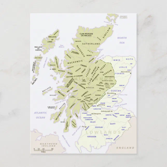 Scottish Clan Map of Scotland Postcard | Zazzle