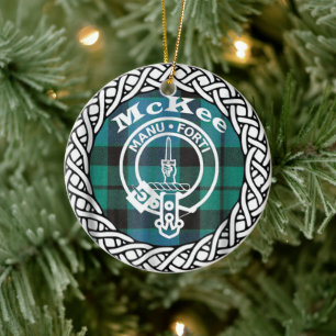 Scottish Clan McKee Tartan and Crest Ceramic Ornament
