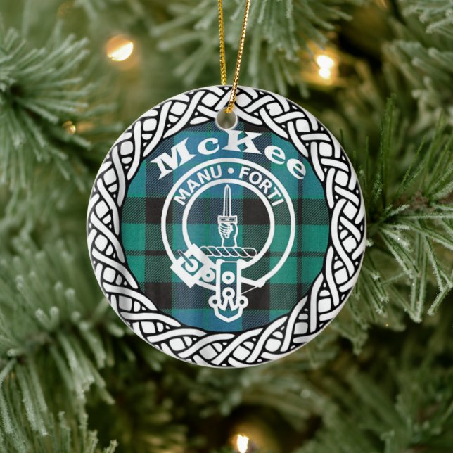 Scottish Clan McKee Tartan and Crest Ceramic Ornament (Tree)