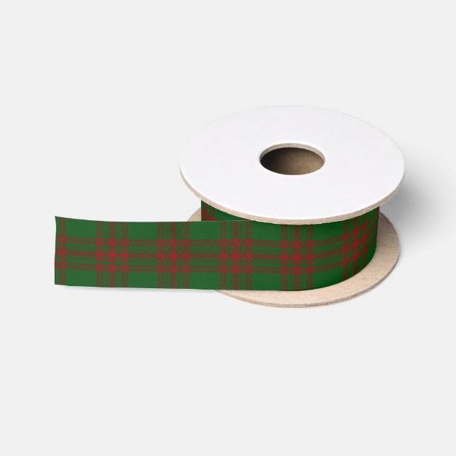 Scottish Clan Menzies Classic Green and Red Tartan Satin Ribbon (Spool)