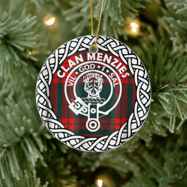 Scottish Clan Menzies Tartan and Crest Ceramic Ornament (Tree)