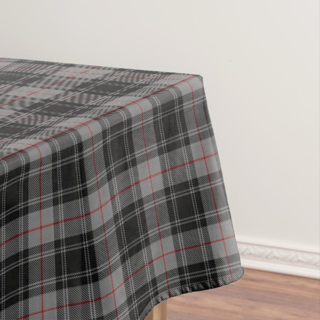Scottish Clan Moffat Gray Black Red Tartan Tablecloth (In Situ)