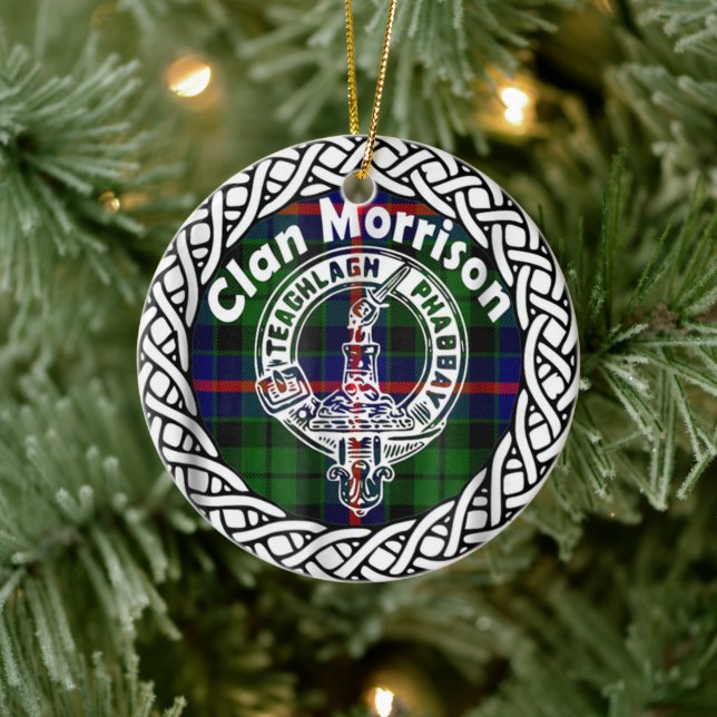 Scottish Clan Morrison Tartan and Crest Ceramic Ornament (Tree)