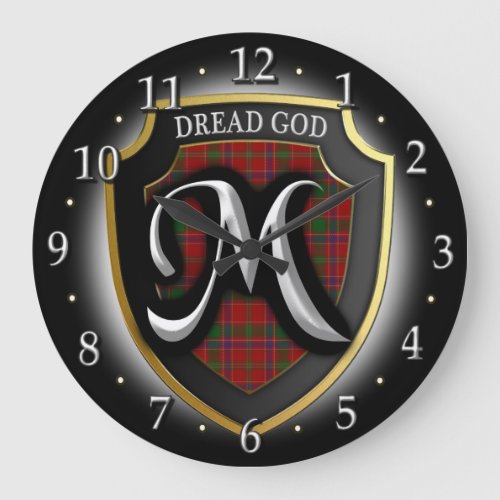 Scottish Clan Munro Munroe Monroe Tartan Shield Large Clock