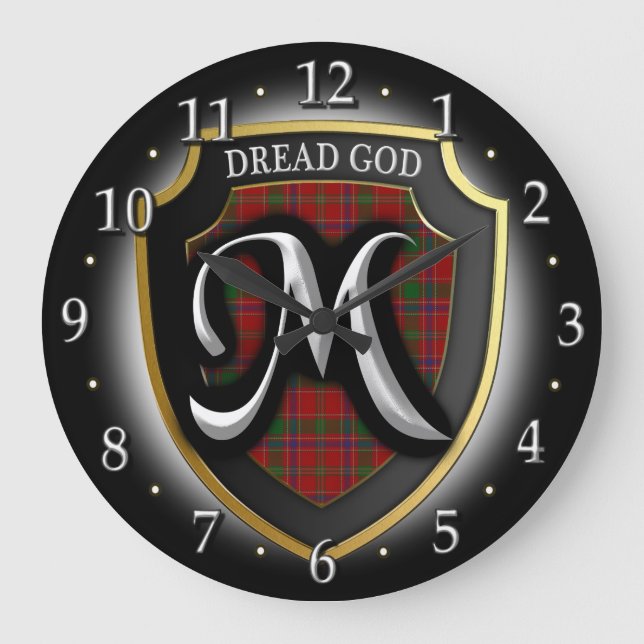 Scottish Clan Munro Munroe Monroe Tartan Shield Large Clock (Front)