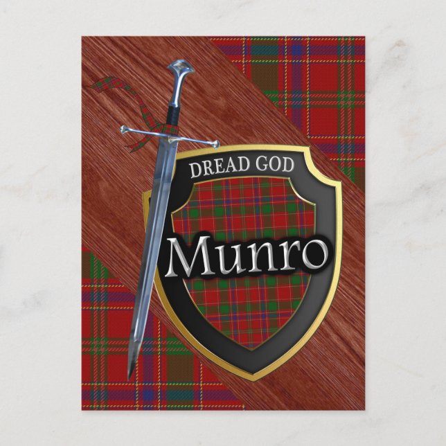 Scottish Clan Munro Tartan Shield and Sword Postcard (Front)