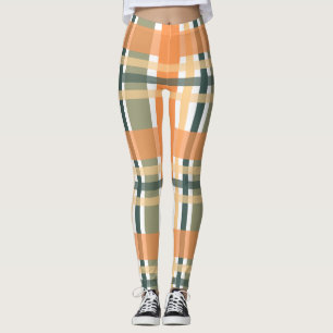 Scottish clan plaid orange green tartan checkered leggings