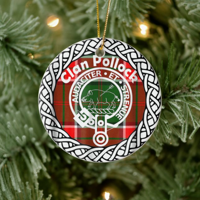 Scottish Clan Pollock Tartan and Crest Ceramic Ornament (Tree)