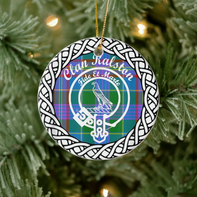 Scottish Clan Ralston Tartan and Crest Ceramic Ornament (Tree)