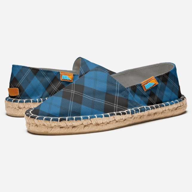 Scottish Clan Ramsay Blue Tartan Plaid Espadrilles (Angled)