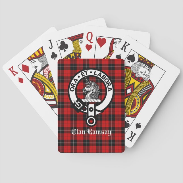 Scottish Clan Ramsay Crest Badge & Tartan Customiz Poker Cards (Back)