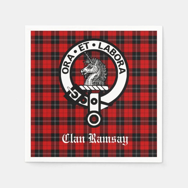 Scottish Clan Ramsay Crest Badge & Tartan Napkins (Front)