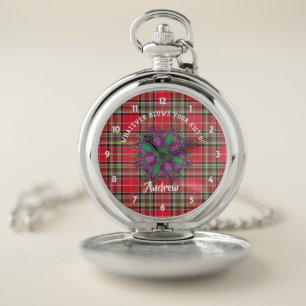 Scottish Clan Red Tartan Plaid Personalized Pocket Watch