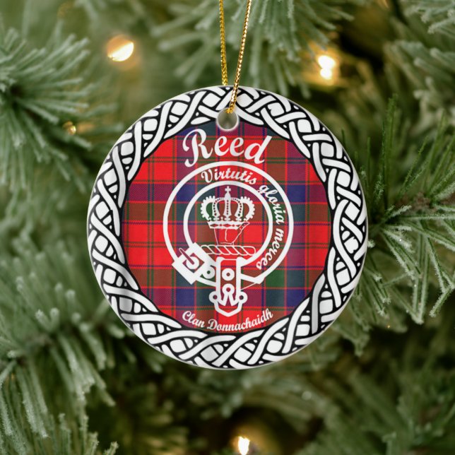 Scottish Clan Reed Tartan and Crest Ceramic Ornament (Tree)